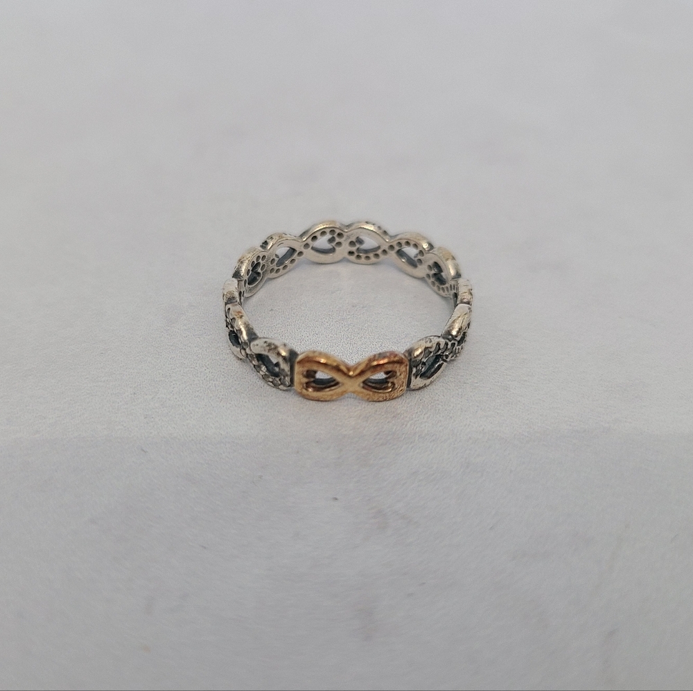 Vintage Pandora Sterling Silver & 14K Gold Infinite Love Ring